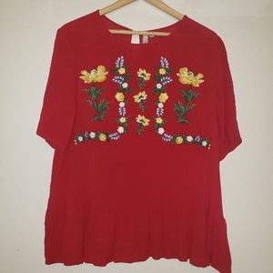 14 Asos red floral embroidery top NWOT